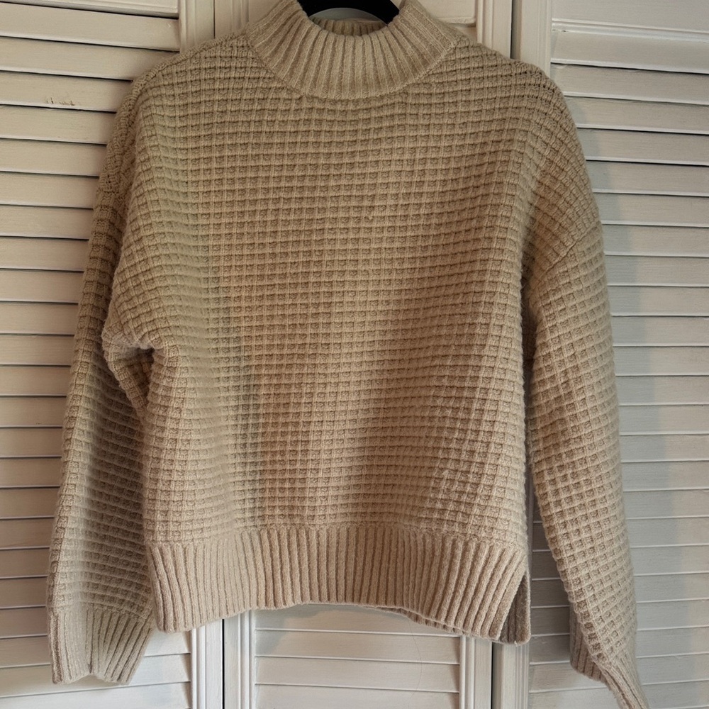 Sanctuary Cream Waffle Mock Neck Sweater